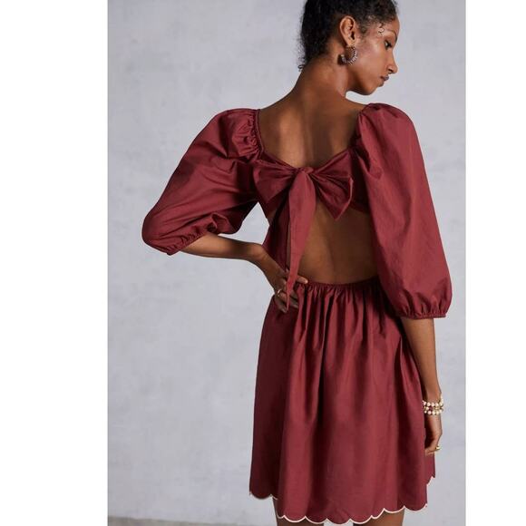 New Anthropologie Forever That Girl Scalloped Mini Dress $160 PLUS 1X Wine - Picture 3 of 5